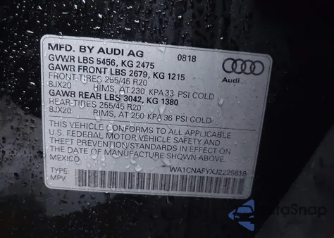 2018 Audi Q5 Prestige/Tech Prestige z USA, uszkodzony, nr VIN WA1CNAFYXJ2225818